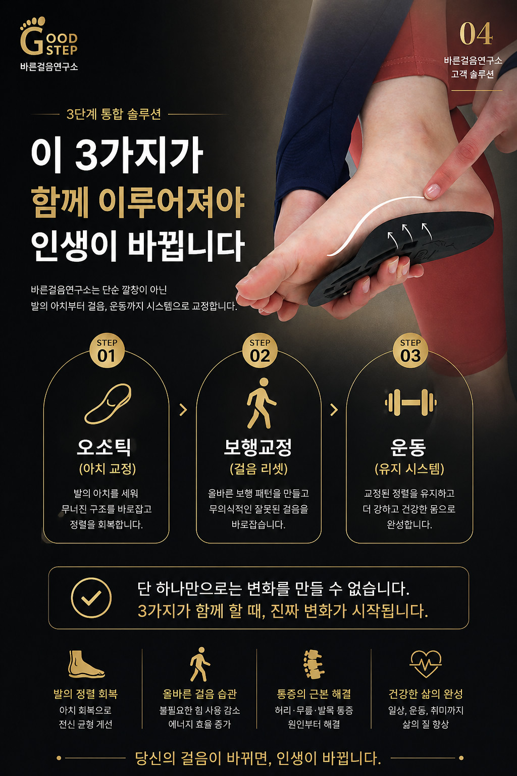 3단계 통합 솔루션 — 오소틱 보행교정 운동